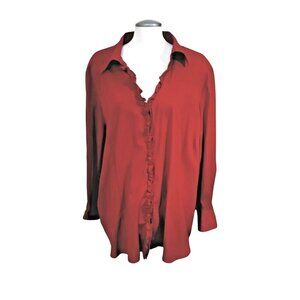 Addition Elle Button Front Blouse Plus 26 4X Cherry Red Ruffle Career Stretch